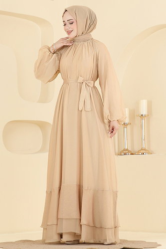 moda selvim فستان سهرة كريمي 5823EDFK1198 - Thumbnail
