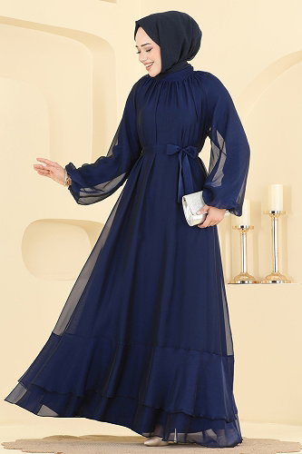 moda selvim فستان سهرة كحلي 5823EDFK1198 - Thumbnail