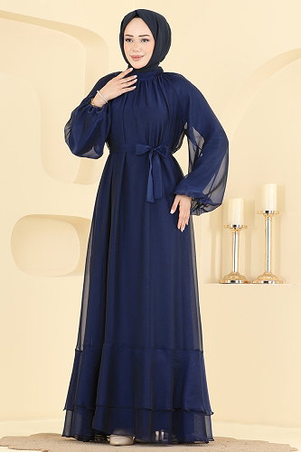 moda selvim فستان سهرة كحلي 5823EDFK1198 - Thumbnail