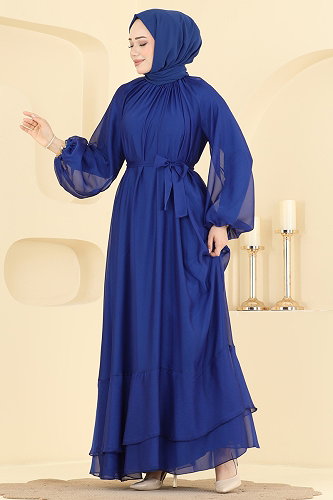 moda selvim Evening Dress 5823EDFK1198 Saxe - Thumbnail