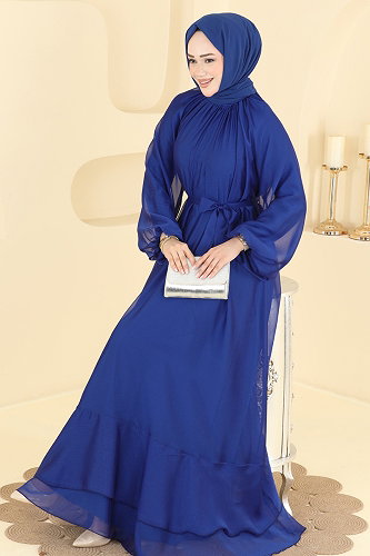 moda selvim فستان سهرة نيلي 5823EDFK1198 - Thumbnail