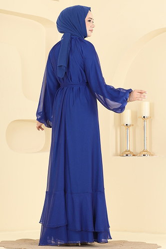 moda selvim فستان سهرة نيلي 5823EDFK1198 - Thumbnail