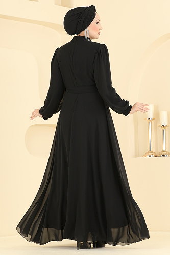moda selvim Evening Dress 5824EDFK1198 Black - Thumbnail
