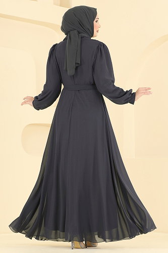 moda selvim Evening Dress 5824EDFK1198 Dark Anthracite - Thumbnail
