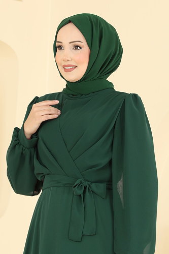moda selvim Evening Dress 5824EDFK1198 Emerald - Thumbnail