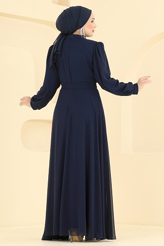 moda selvim Evening Dress 5824EDFK1198 Navy Blue - Thumbnail