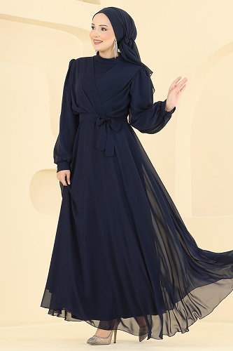 moda selvim فستان سهرة كحلي 5824EDFK1198 - Thumbnail