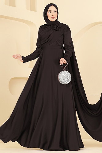 moda selvim Evening Dress 5825EDFK1198 Bitter Brown - Thumbnail