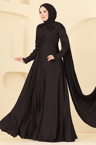 moda selvim Evening Dress 5825EDFK1198 Bitter Brown - Thumbnail