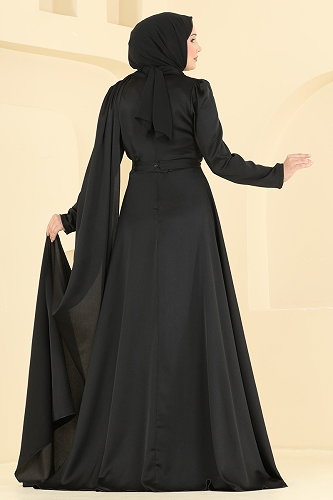 moda selvim Evening Dress 5825EDFK1198 Black - Thumbnail