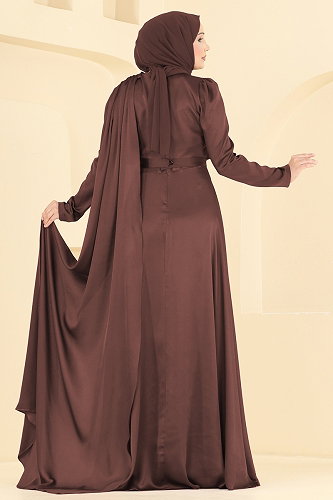 moda selvim Evening Dress 5825EDFK1198 Brown - Thumbnail