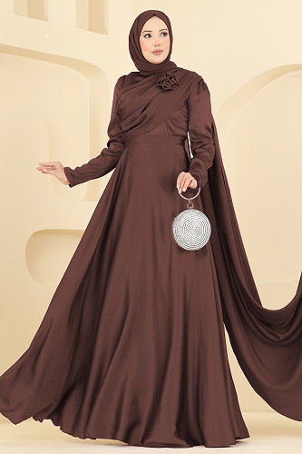 moda selvim فستان سهرة بني 5825EDFK1198 - Thumbnail