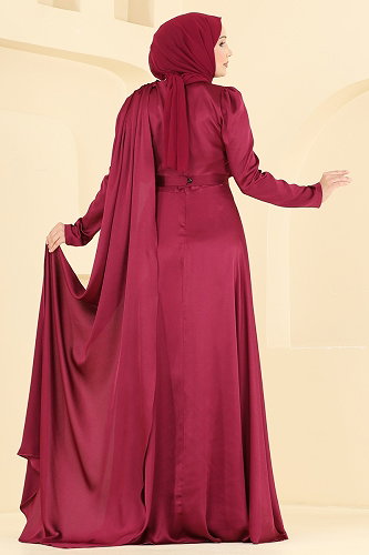 moda selvim فستان سهرة خمري 5825EDFK1198 - Thumbnail