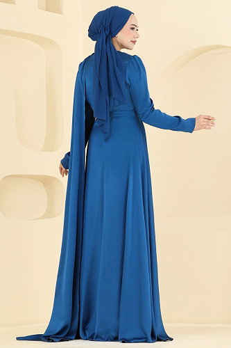 moda selvim Evening Dress 5825EDFK1198 Indigo - Thumbnail