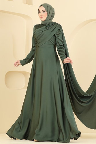 moda selvim فستان سهرة اخضر عفني 5825EDFK1198 - Thumbnail