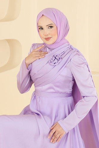 moda selvim Evening Dress 5825EDFK1198 Lilac - Thumbnail