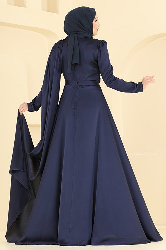 moda selvim Evening Dress 5825EDFK1198 Navy Blue - Thumbnail