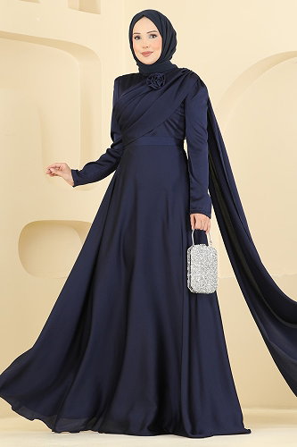 moda selvim فستان سهرة كحلي 5825EDFK1198 - Thumbnail