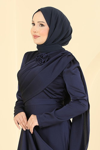 moda selvim فستان سهرة كحلي 5825EDFK1198 - Thumbnail