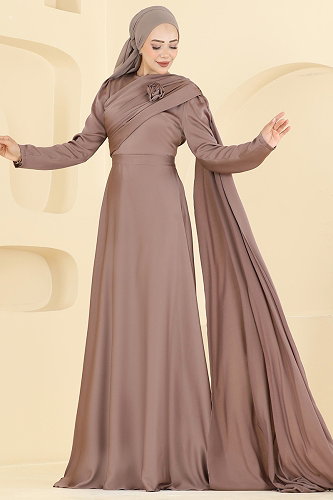 moda selvim Evening Dress 5825EDFK1198 Powder Vision - Thumbnail