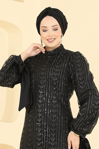 moda selvim Evening Dress 5826EDFK1198 Black - Thumbnail
