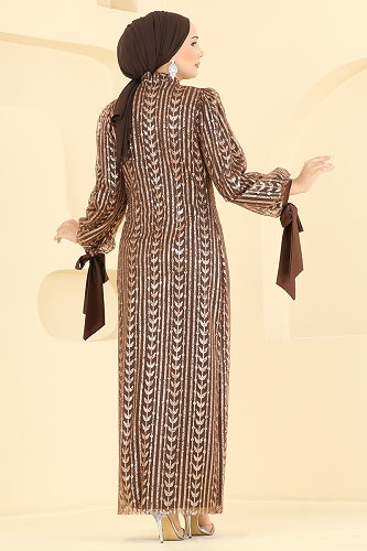 moda selvim Evening Dress 5826EDFK1198 Brown - Thumbnail