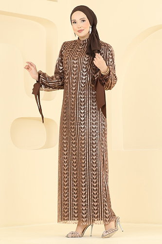 moda selvim فستان سهرة بني 5826EDFK1198 - Thumbnail