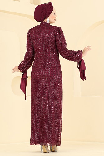 moda selvim Evening Dress 5826EDFK1198 Burgundy - Thumbnail