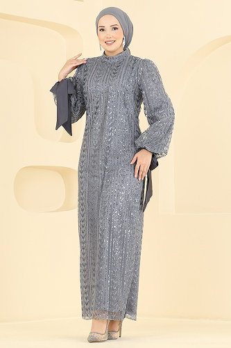 moda selvim Evening Dress 5826EDFK1198 Gray - Thumbnail