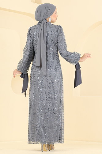 moda selvim فستان سهرة رمادي 5826EDFK1198 - Thumbnail