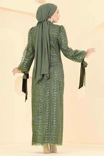 moda selvim فستان سهرة اخضر عفني 5826EDFK1198 - Thumbnail