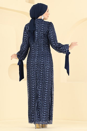 moda selvim فستان سهرة كحلي 5826EDFK1198 - Thumbnail
