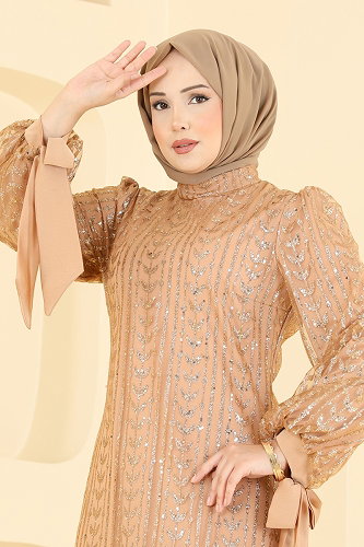 moda selvim فستان سهرة بيج 5826EDFK1198 - Thumbnail
