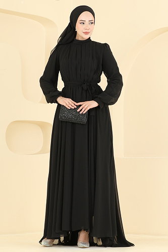 moda selvim Evening Dress 5827EDFK1198 Black - Thumbnail
