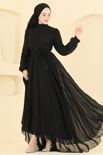 moda selvim Evening Dress 5827EDFK1198 Black - Thumbnail