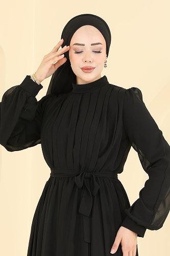 moda selvim Evening Dress 5827EDFK1198 Black - Thumbnail
