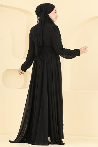 moda selvim فستان سهرة أسود 5827EDFK1198 - Thumbnail