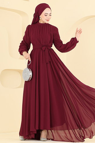 moda selvim Evening Dress 5827EDFK1198 Burgundy - Thumbnail