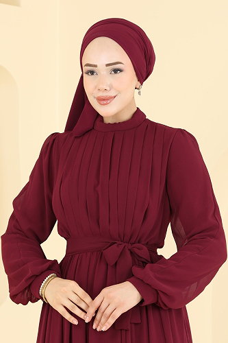 moda selvim Evening Dress 5827EDFK1198 Burgundy - Thumbnail