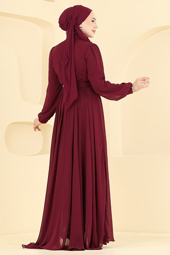 moda selvim Evening Dress 5827EDFK1198 Burgundy - Thumbnail