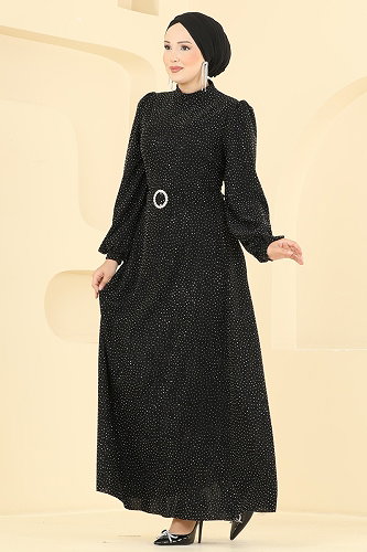 moda selvim فستان سهرة أسود 5832EDFK1198 - Thumbnail