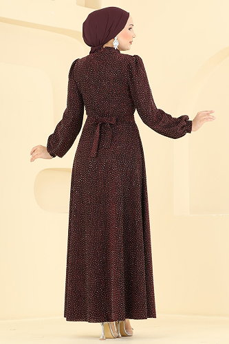 moda selvim Evening Dress 5832EDFK1198 Burgundy - Thumbnail