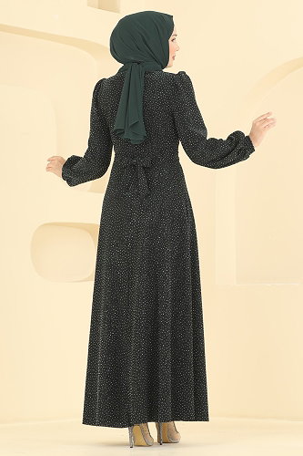 moda selvim فستان سهرة زيتي 5832EDFK1198 - Thumbnail