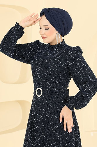 moda selvim Evening Dress 5832EDFK1198 Navy Blue - Thumbnail