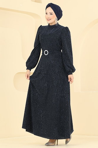 moda selvim فستان سهرة كحلي 5832EDFK1198 - Thumbnail