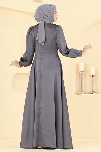 moda selvim فستان سهرة رمادي غامق 5833EDFK1198 - Thumbnail