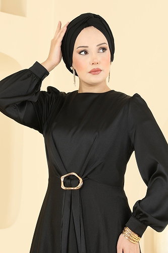 moda selvim فستان سهرة أسود 5833EDFK1198 - Thumbnail