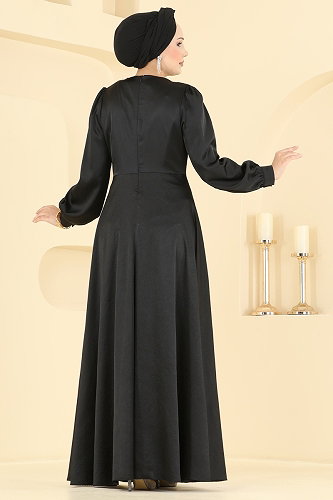 moda selvim فستان سهرة أسود 5833EDFK1198 - Thumbnail