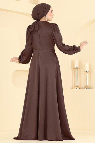 moda selvim فستان سهرة بني 5833EDFK1198 - Thumbnail