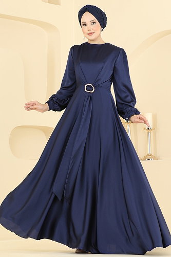 moda selvim Evening Dress 5833EDFK1198 Navy Blue - Thumbnail